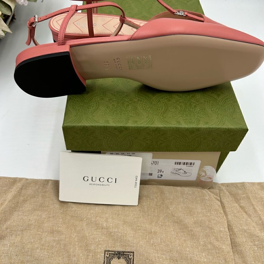 Women’s Gucci,T strap GG pink, leather ballet, flat size 39.5 made in Italy - Picture 7 of 11